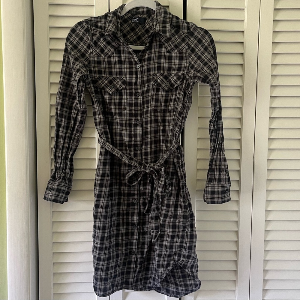 Gap Western Shirt Dress Grey Plaid Size Extra Small